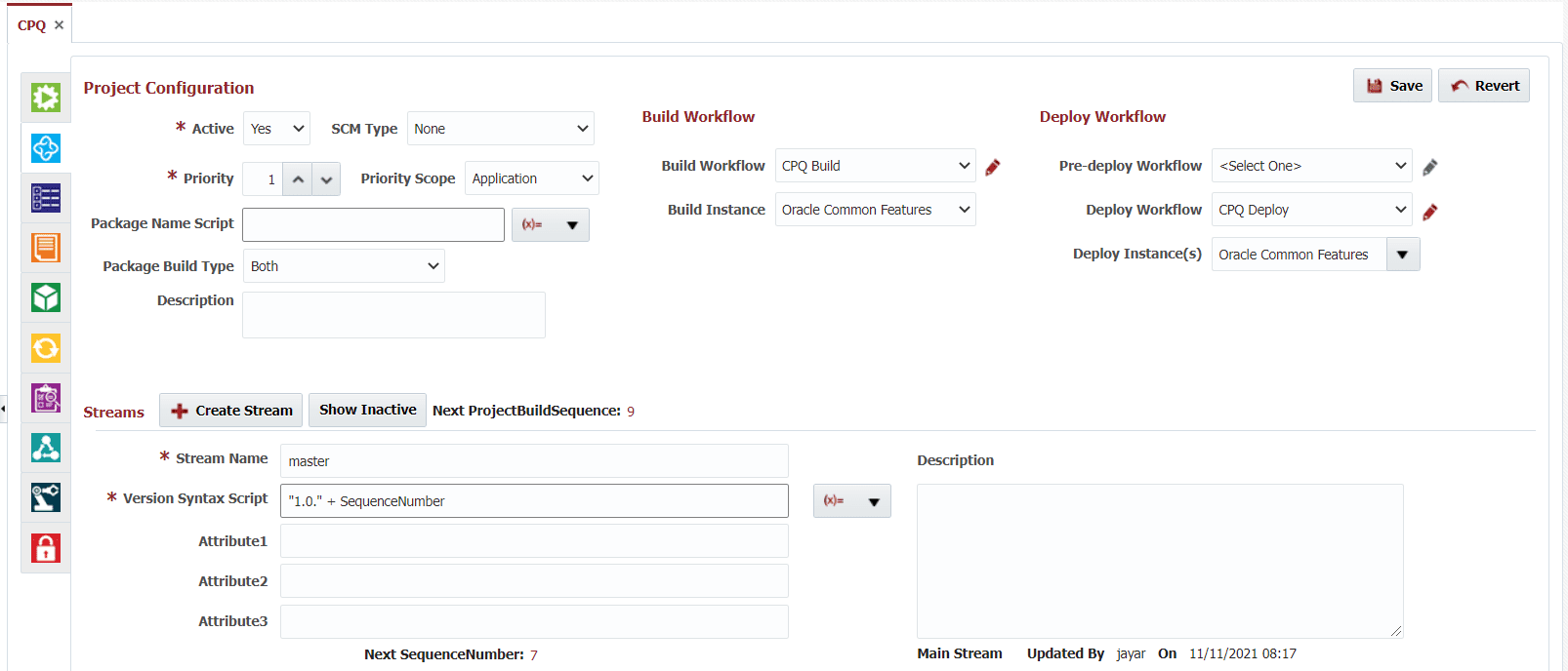 project configuration