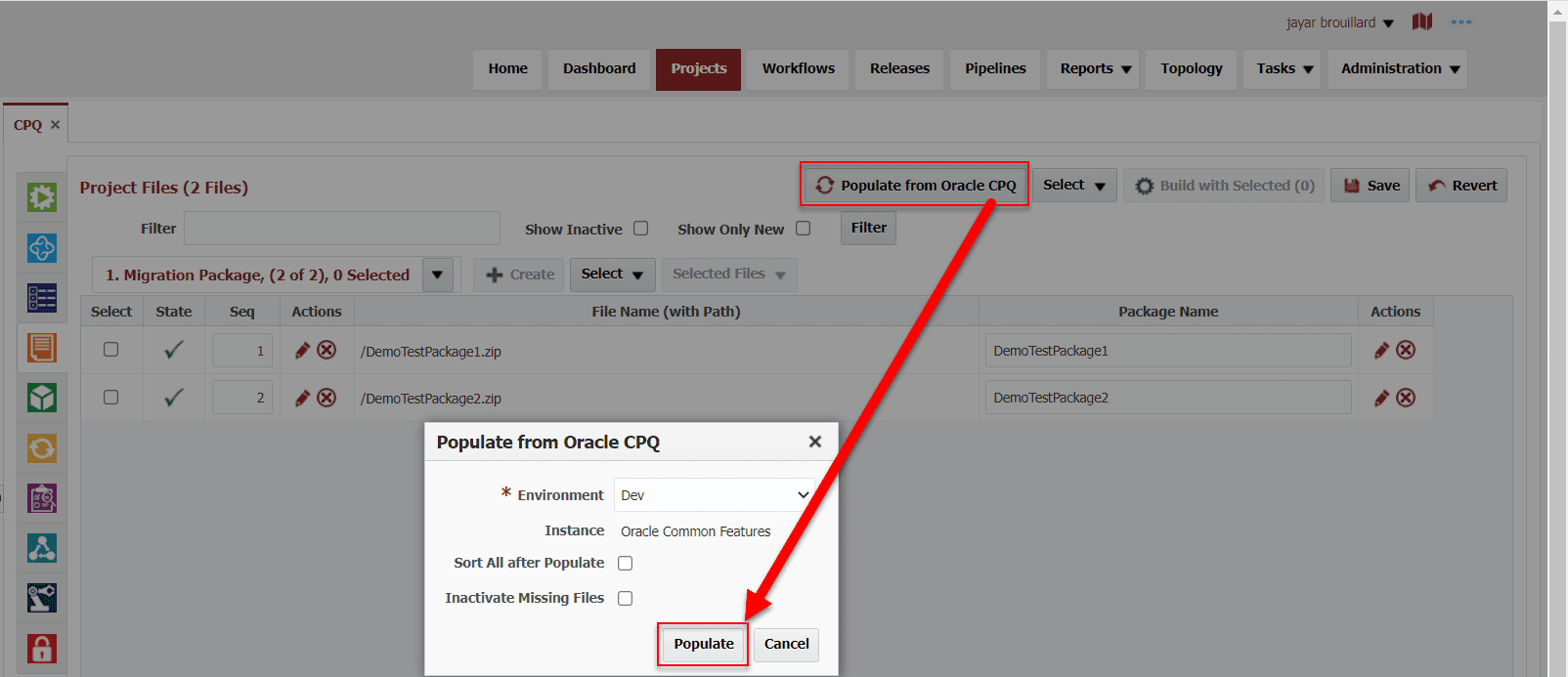 populate Oracle CPQ