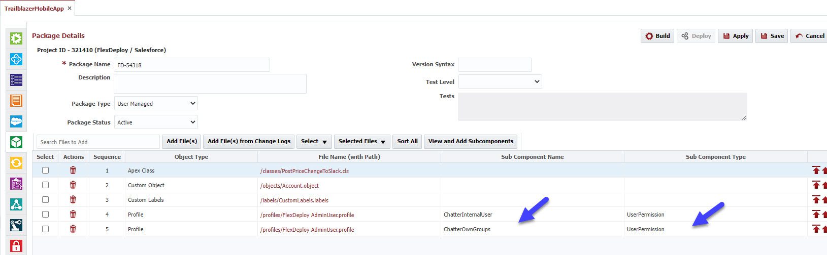 Subcomponent Names and Types
