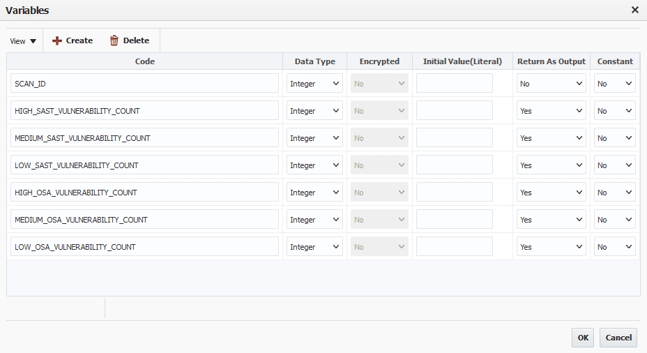 Workflow variables for Checkmarx RunCxSASTScan operation