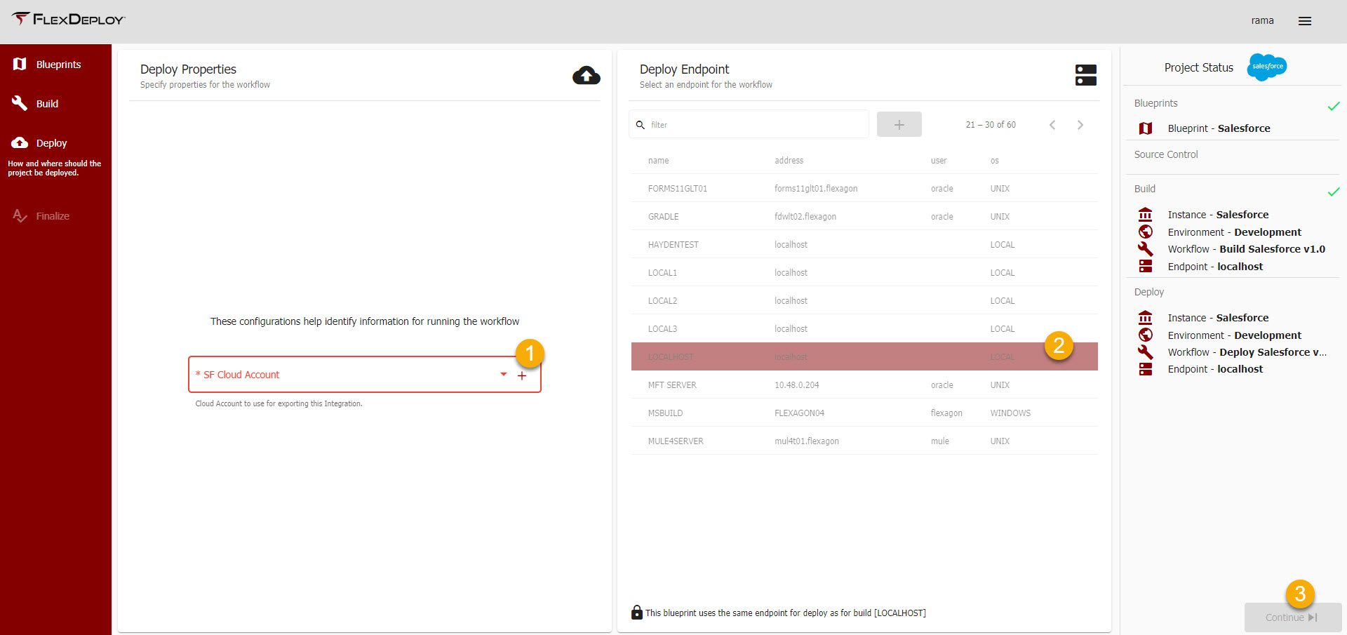 Deploy screen showing Deploy Properties and Deploy Endpoint