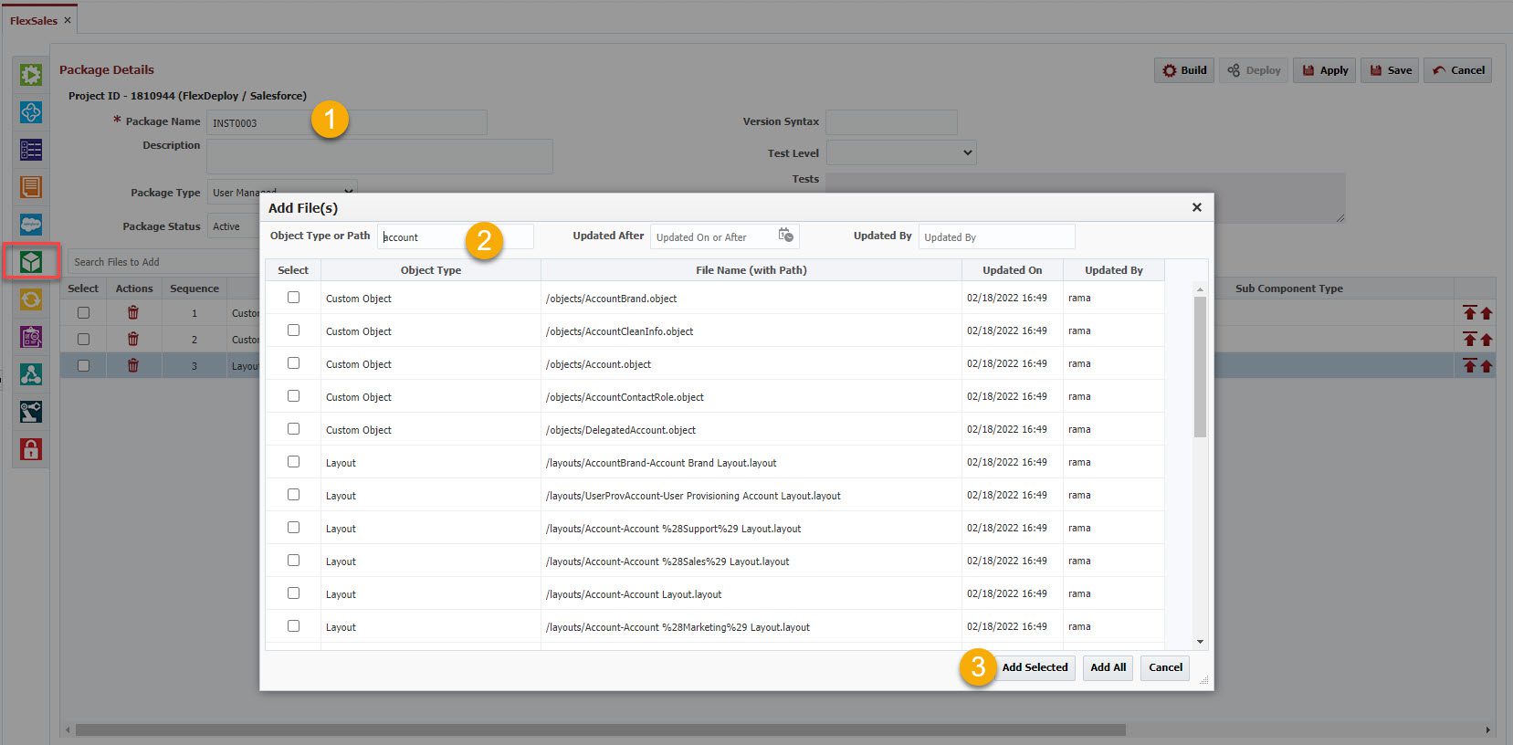Package Details window in FlexDeploy for Salesforce
