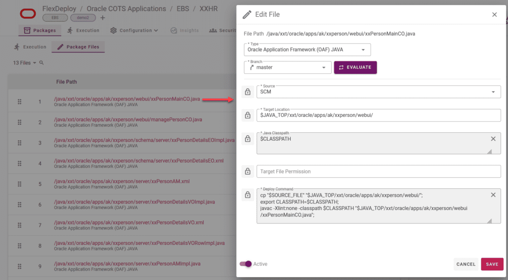 Edit file attributes from package