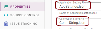 Under Project properties, you will need to provide the Application Setting and Connection String file names.
