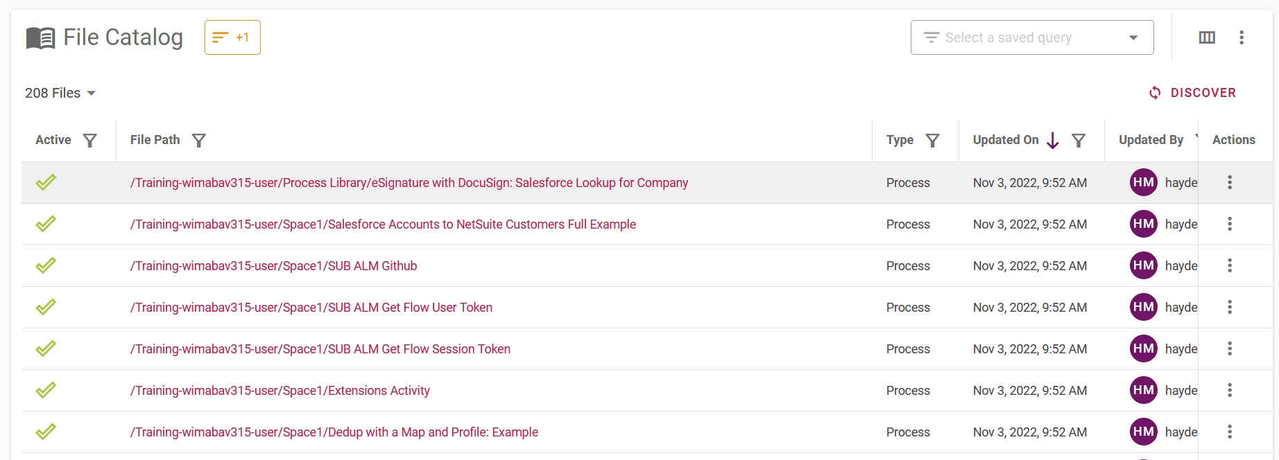 We can see all of the Processes that exist in Boomi after running a discovery