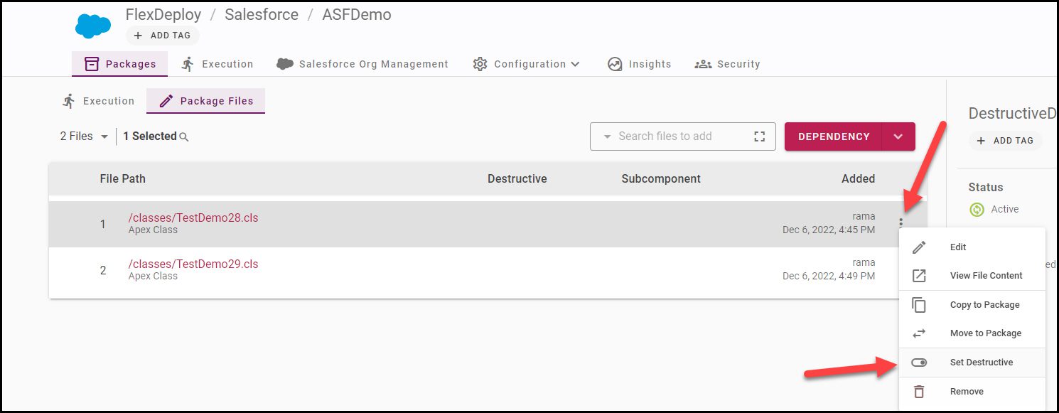 Identify which files are being selection for destruction.