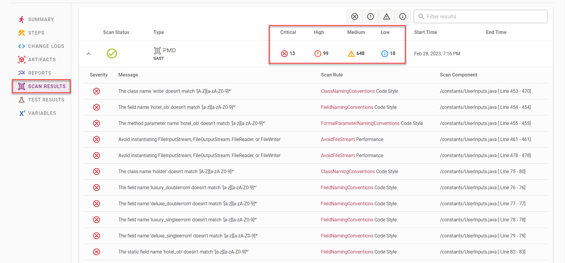 View the complete information about scan results in the Scan results tab.