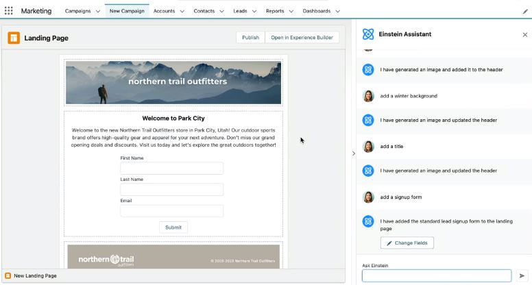 Generate pages (landing, lead gen page, etc.) with simple chat or voice commands