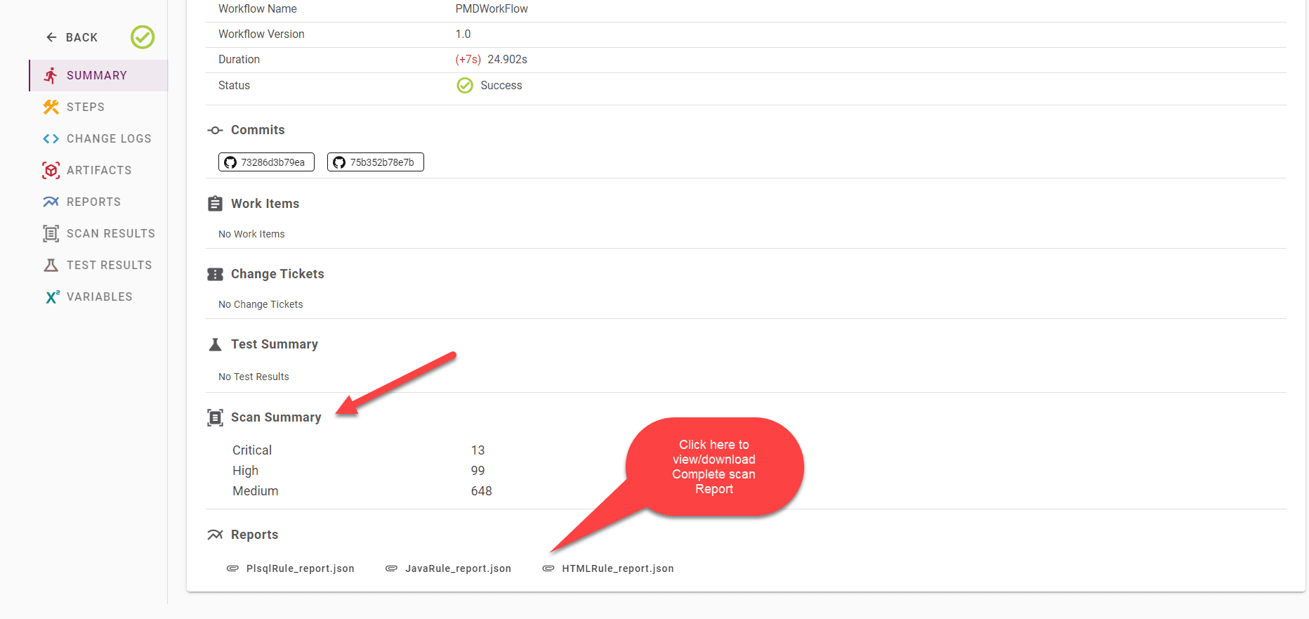 The summary of the scan execution will show the count of Critical, High, and Medium results found.