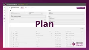 Blurred screenshot of the Flexagon Platform Planning space with the word "Plan" on top.